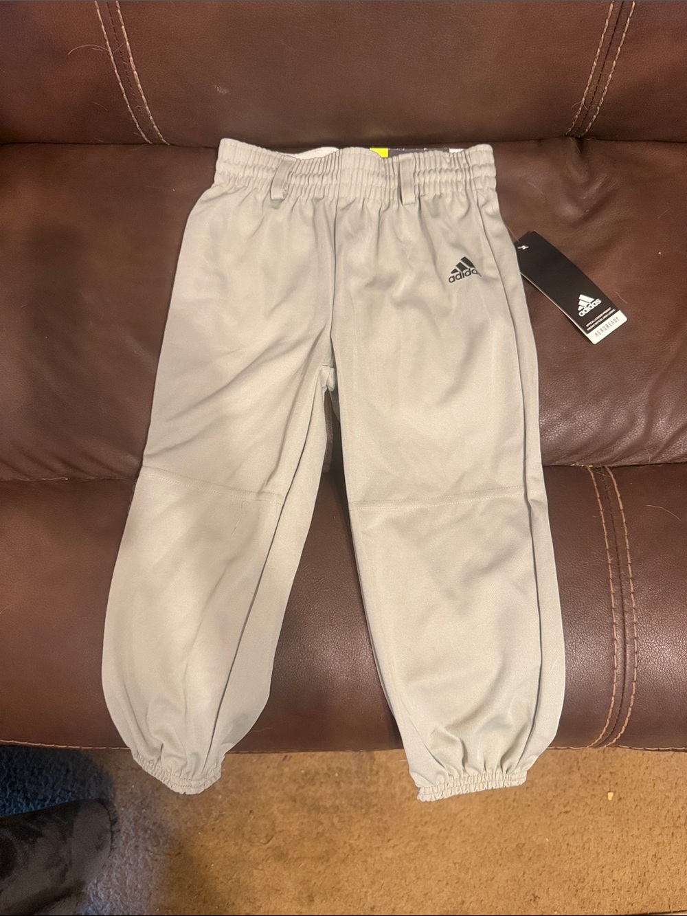 adidas Kids Light Gray Elastic Waist Baseball Pants